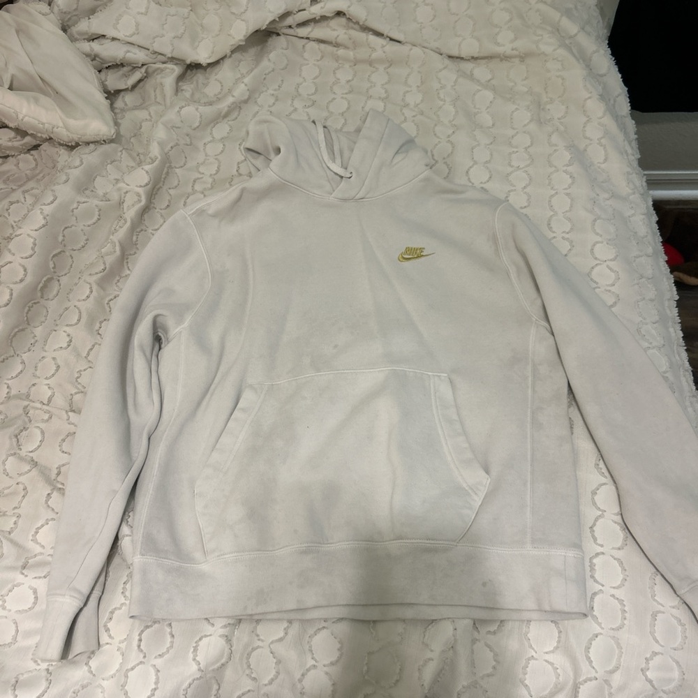 Nike white hoodie with gold swoosh